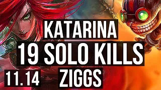 KATARINA vs ZIGGS (MID) | 19 solo kills, Legendary, 25/2/0, 900+ games | EUW Diamond | v11.14