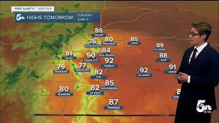 Hot and dry this week with an isolated east plains storm tonight