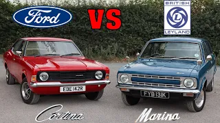 Morris Marina vs Mk3 Cortina - Ford vs British Leyland 70s Shootout! (1971 1.8 Super/1977 1.6 L)