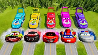 Mega Pixar Cars Pit Transform King Dinoco Into Evil Mcqueen! BeamNG.Drive Battle!