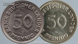 Vorsicht vor Münzfälschungen - 50 Pfennig Bank Deutscher Länder 1950 - Original und Fälschung - BDL