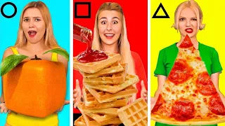 GEOMETRIC SHAPES FOOD CHALLENGE | Last To Stop Eating Wins! Eating Only One Shape By QWE girls