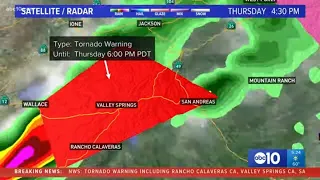 Tornado Warning for parts of Calaveras, Stanislaus, Amador, and San Joaquin Counties