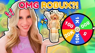 SPINNING THE ROBUX WHEEL OF FORTUNE... in PLS DONATE (Robux Codes in Video)