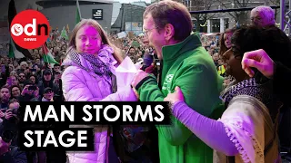 Man Wrestles Mic From Greta Thunberg After She Invites Palestinian On Stage