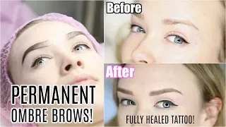 PERMANENT EYEBROWS! | Ombre Brow Tattoo Makeup Healed Results!