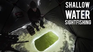 Shallow Water Sight Fishing On Ice!