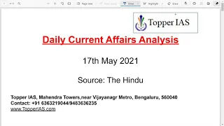 17th May 2021 @ 6pm series Daily current affairs analysis in English