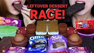 ASMR LEFTOVER DESSERT RACE! TICO ICE CREAM, MILKA MOUSSE ALFAJOR, PURPLE KITKAT, RED VELVET COOKIE먹방