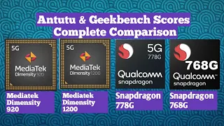 Mediatek Dimensity 920 vs Snapdragon 778G vs Mediatek Dimensity 1200 vs Snapdragon 768G ! Comparison