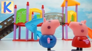 Peppa Pig and brother George ride on the roller coaster. Cartoon of the toys.