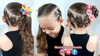 Penteado Infantil com ligas em X, amarração ou coque | Rubber band hairstyle with ponytail or bun