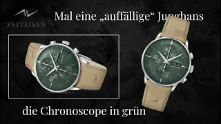 Junghans kann auch farbig, die Junghans Meister Chronoscope im trendigen Tannengrün -27/4222.02