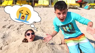 Хайди застряла на пляже в песке и Зидан пришел на помощь
