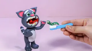 Talking Tom At Dentist - Cure Tooth Decay With Vegetable Cream Pasta - Stop Motion Cooking & ASMR