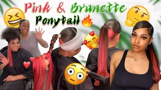 🍨Pink Skunk Stripes Barbie Ponytail! Trending Swoop Hairstyle Using Weave Ft. #ULAHAIR
