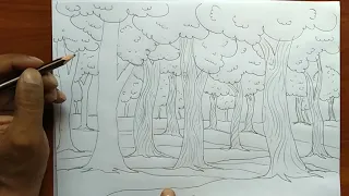 How to draw forest scene Step by step | Forest drawing for beginner (very easy) | Art video