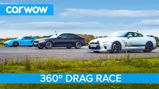 Nissan GT-R vs Porsche 911 Turbo vs BMW M5 Comp - 360° DRAG & ROLLING RACE