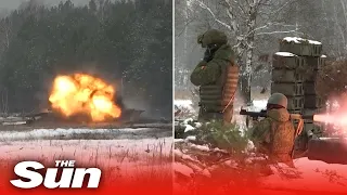Russian soldiers undergo tactical training on snowy grounds In Belarus