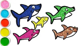 Glitter Shark Whole Family Drawing Painting Colouring For Kids |Glitter Drawings