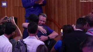 Van Gaal gives hug to journalist who said he was a fan