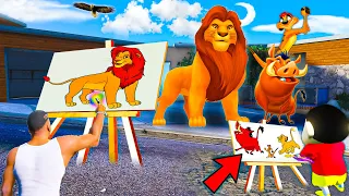 GTA 5 : Franklin & Shinchan Uses Magical Painting & Draw A Lion King & Pumba , Timon & Family GTA5 !