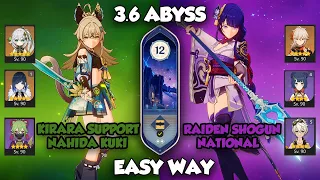 C0 Kirara Support & Nahida and C0 Raiden National - Genshin Impact Abyss 3.6 - Floor 12 9 Stars