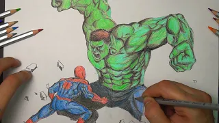 How To Draw Spiderman VS Green Hulk With Pencil Step by Step - Art Director