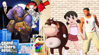 GTA5:  Franklin Play Scary MazeBank Ramp | Thanos Kidnapped Nobita, Shinchan, Shizuka & Doraemon.