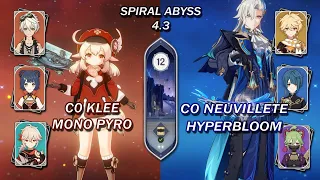 C0 Klee Mono Pyro & C0 Neuvillette Hyperbloom | Spiral Abyss 4.3 | Genshin Impact |