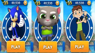 Sonic Dash vs Talking Tom Gold Run vs Ben 10 Up to Speed - All Characters Unlocked Android Gameplay