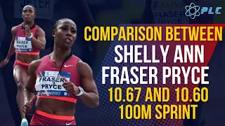 Shelly-Ann Fraser-Pryce 10.67 vs 10.60 100m Sprint Breakdown