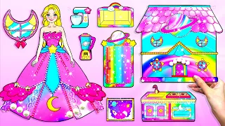 Paper Dolls Dress Up - Rainbow Rapunzel Decorate New Universe House - Barbie Room Makeover Handmade