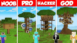 HOUSE INSIDE TREE BASE BUILD CHALLENGE - Minecraft Battle: NOOB vs PRO vs HACKER vs GOD / Animation