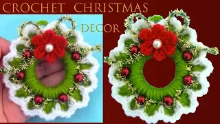 Como hacer corona de Navidad tejida a crochet Christmas decor three