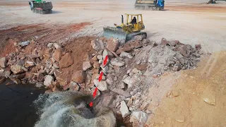 Part 34| Wonderful Action Bulldozer Push Rock To Water, Dump Truck Unloading Rock Leveling Ground