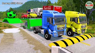 Double Flatbed Trailer Truck vs speed bumps|Busses vs speed bumps|Beamng Drive|451