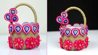 handmade jute basket | jute rope craft ideas | jute basket decoration | best out of waste