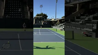 Arthur Fery (Stanford) slices a forehand winner for the serve plus one