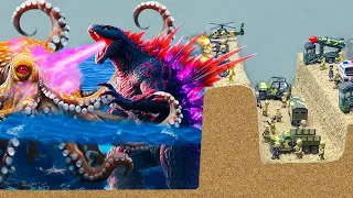 Lego Army & Godzilla King of the Monster Great War vs Giant Octopus Sea Monster Causing Total Flood