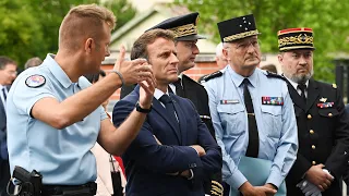 Macron visits gendarmerie in southern France as parliament vote looms
