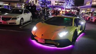 【爆音加速!!】ド派手な電飾ランボルギーニ集団のイベント搬出!!/Morohoshi Custom Lamborghini sound!!