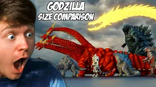 Reacting to GODZILLA MONSTERS Size Comparison 2024!