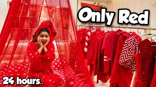 Using only *Red* things for 24 Hours Challenge!❤️*लाल बर्गर*