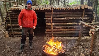 2 months of building a log cabin survival shelter (Building, camping and repairing)