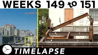 2½-week construction time-lapse w/20 closeups: Ⓗ Weeks 149-151: Ironworkers bring M.O.Bldg into view
