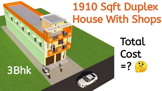 1910 Sqft Duplex House Design With 3d ll 21'X91' House Design ll Shop & Godown Design