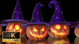 *NEW* 2021 HALLOWEEN PUMPKINS IN HATS - Creepy Scary Music With Scary Loop Background 4K 🎃🦇 🦉 🕷 🕸