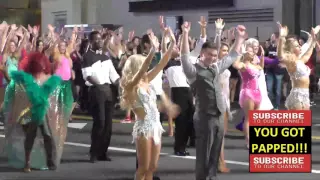 Alek Skarlatos and Lindsay Arnold filming Dancing With The Stars flashmob on Hollywood Blvd in Holly