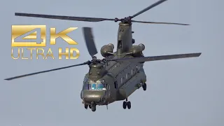 (4K) Boeing Chinook HC4 Royal Air Force arrival & departure at Farnborough AirShow 2022 FIA22 EGLF